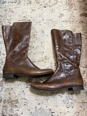 Born Brown Leather Button-Accent Mid-Calf Boots